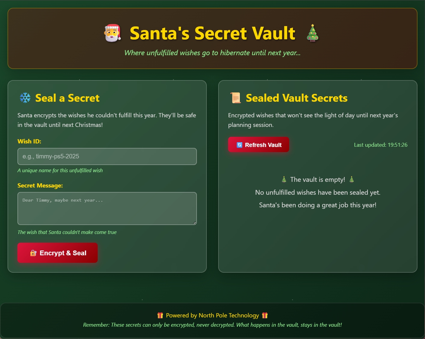 Flagvent 2025 - Day 13 - Santa's Secret Vault website