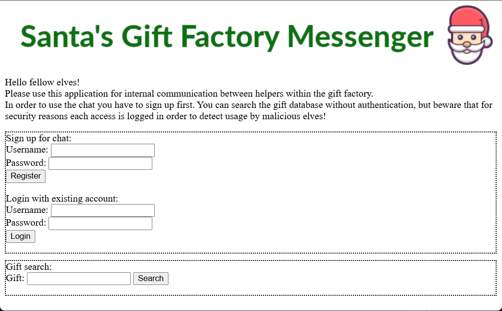 Flagvent 2025 - Day 18 - Santa Gift Factory Messenger Homepage