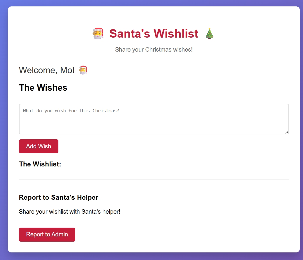 Flagvent 2025 - Day 6 - Santa's Wishlist Website Landing Page