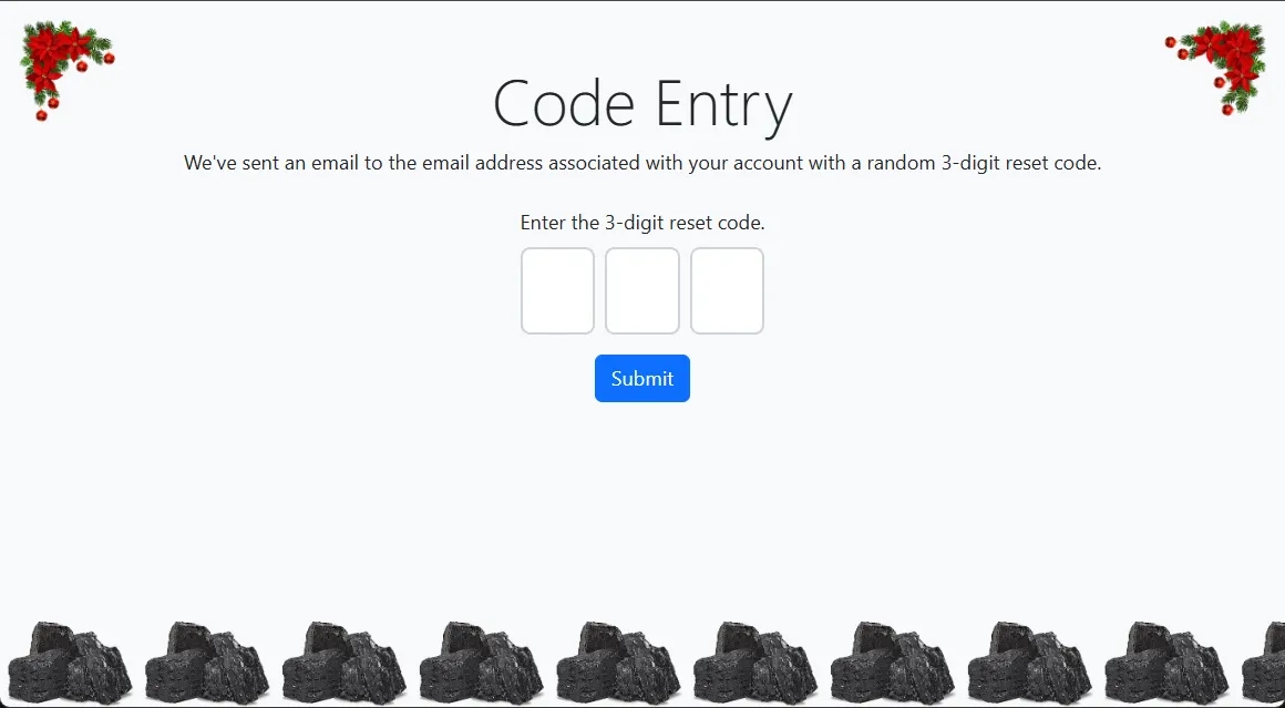 Hackvent 2024 - Day 10 - grimble.christmas Code Entry Page