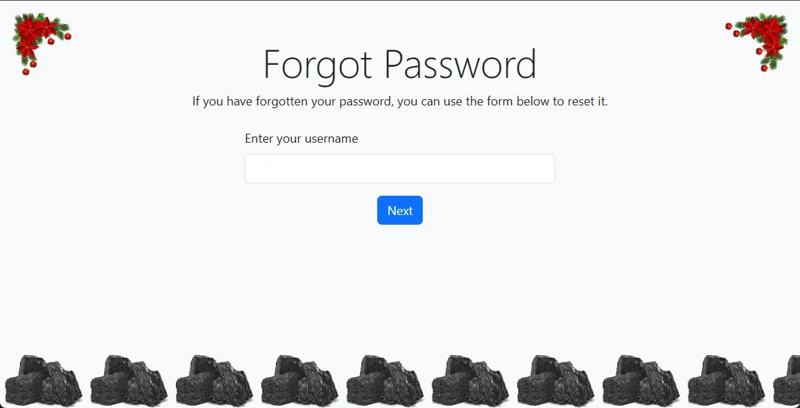 Hackvent 2024 - Day 10 - grimble.christmas Forgot Password Page