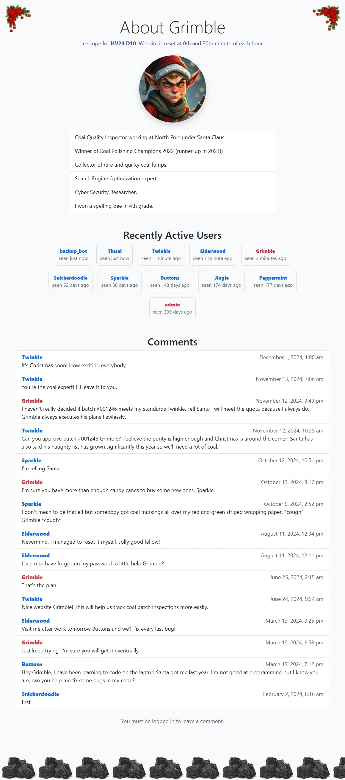 Hackvent 2024 - Day 10 - grimble.christmas homepage