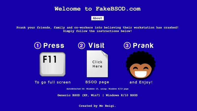 FakeBSOD.com website screenshot