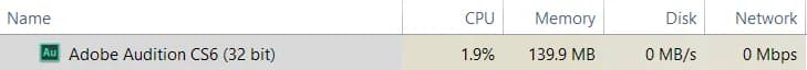 Task Manager Adobe Audition CPU/Memory Usage