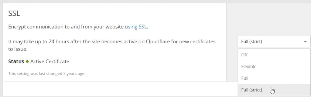 Cloudflare Crypto SSL Dashboard Very Strict