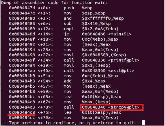 gdb Disassemble Output