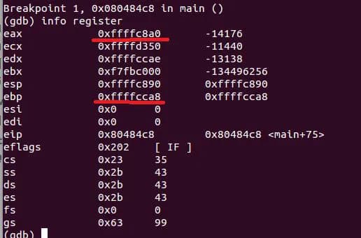 gdb Register Output