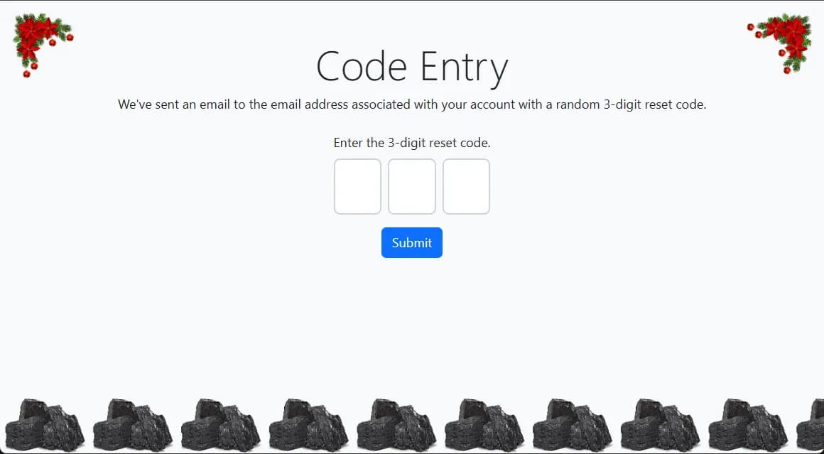 Hackvent 2024 - Day 10 - grimble.christmas Code Entry Page