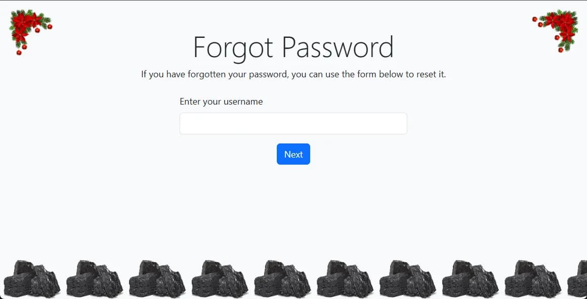 Hackvent 2024 - Day 10 - grimble.christmas Forgot Password Page