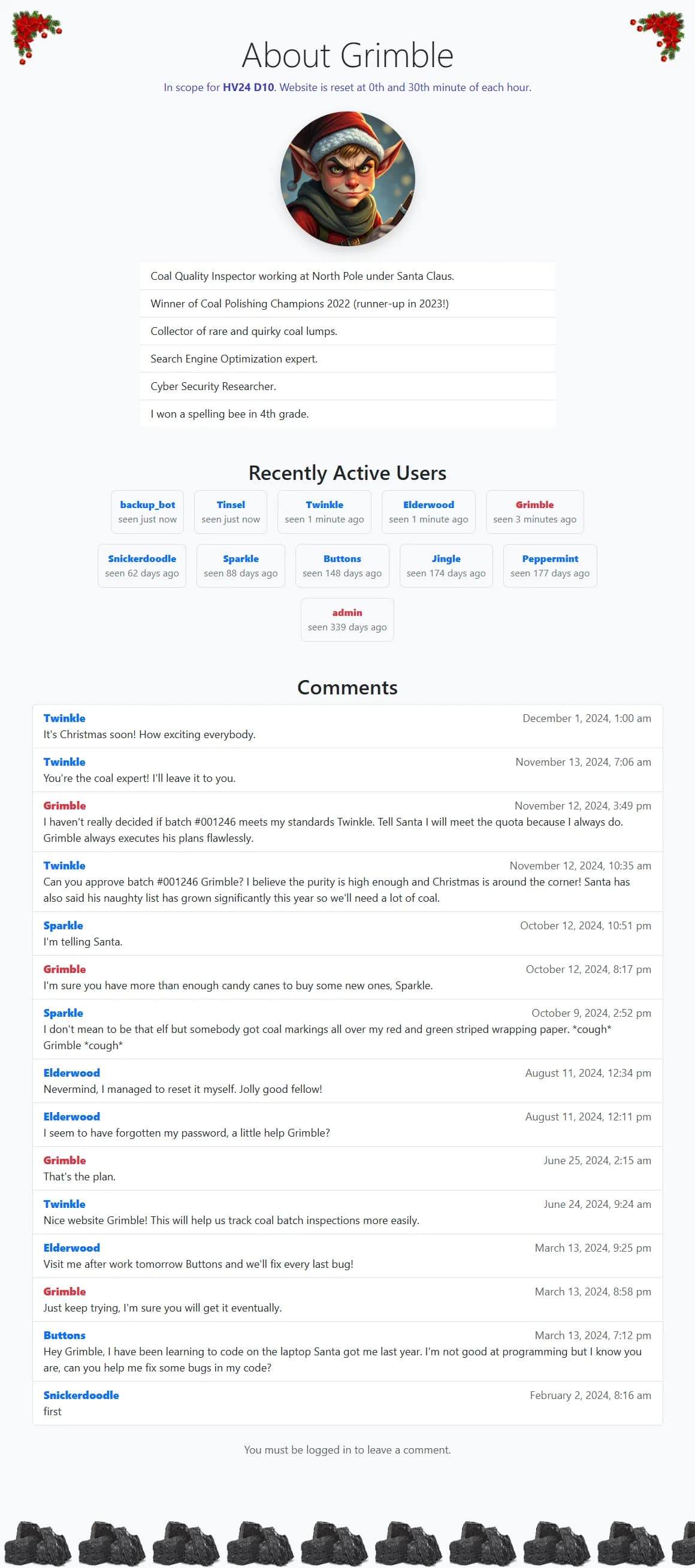 Hackvent 2024 - Day 10 - grimble.christmas homepage
