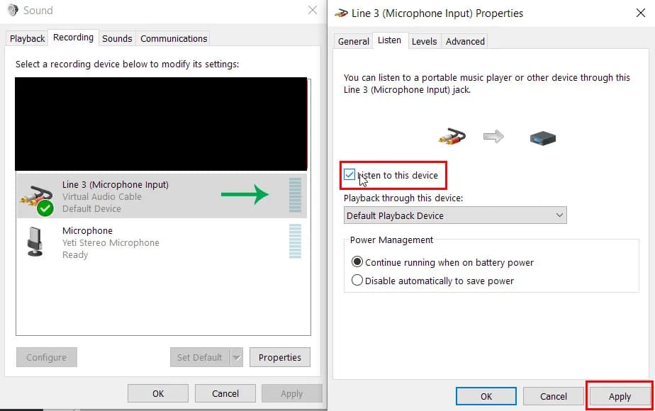 Windows Sounds Listen to this Device