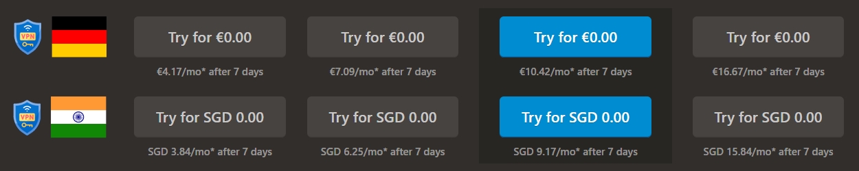 Chess.com membership prices viewed while logged out, connected via VPN to Germany and India.