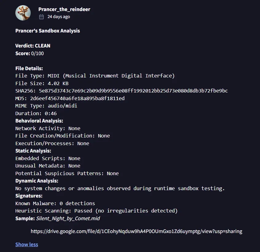 Hackvent 2024 - Day 15 - Prancer's VirusTotal Comment
