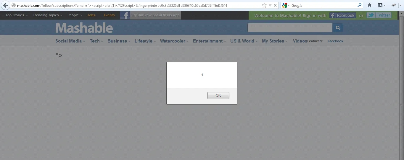Mashable XSS Vulnerability