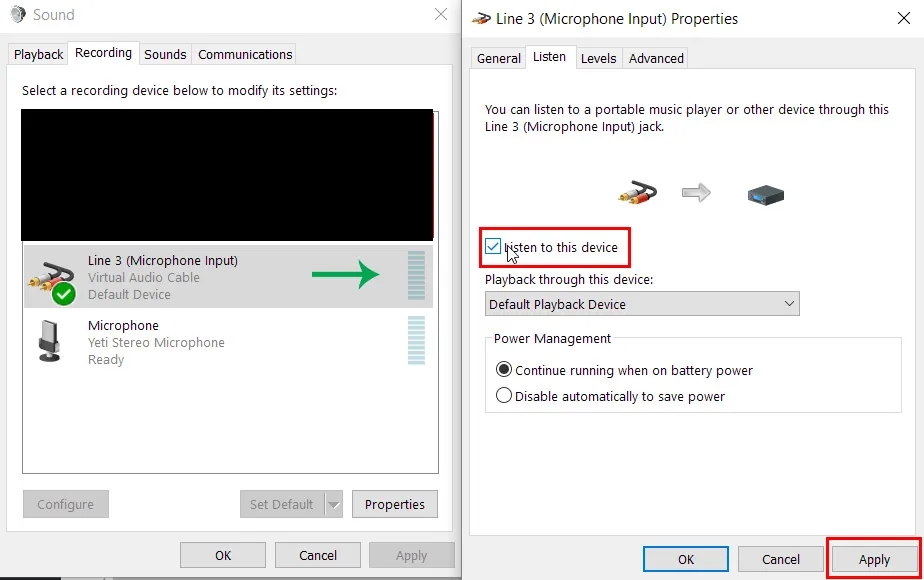 Windows Sounds Listen to this Device