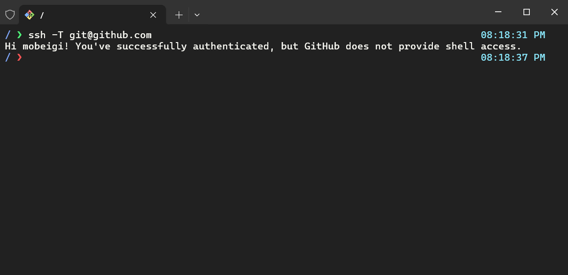 Screenshot of Windows Terminal running Git Bash with Pageant for SSH authentication.