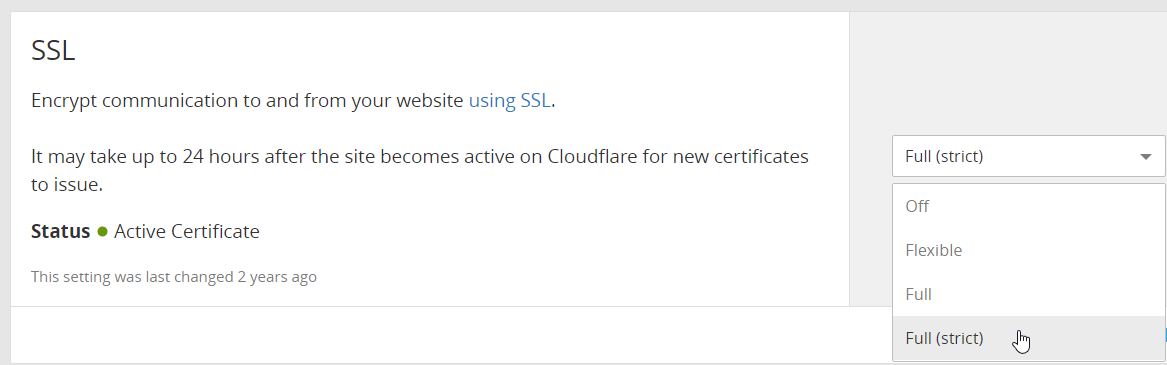 Cloudflare Crypto SSL Dashboard Very Strict