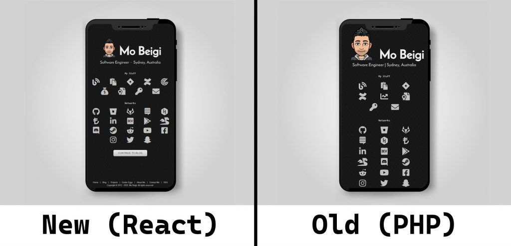 mobeigi.com React Rewrite Side by Side Mobile